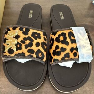 Michael Kors Leopard-Print Slide Sandals - Black & Tan